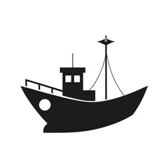 Fishing boat silhouette in clean minimal design for sea travel and ocean nautical art