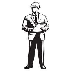 Businessman in Hardhat Holding Clipboard