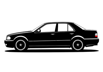 Nighttime Sedan Silhouette A Minimalist Car Illustration on transparent background
