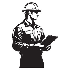 Businessman in Hardhat Holding Clipboard