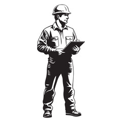 Businessman in Hardhat Holding Clipboard