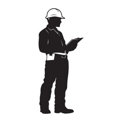 Businessman in Hardhat Holding Clipboard