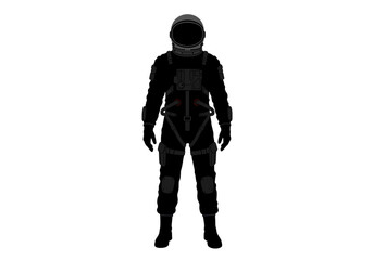 Fototapeta premium Mysterious Astronaut Dark Space Suit Pixel Art Silhouette on transparent background