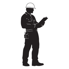 Businessman in Hardhat Holding Clipboard