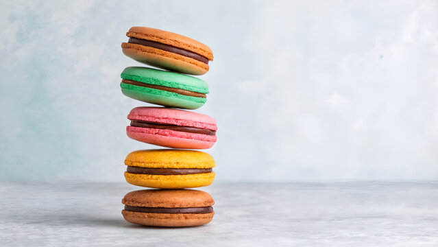 Fresh macaroons. colorful macaroons on table