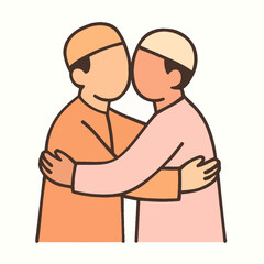 Two Muslim Men Embracing In Friendly Greeting