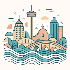 San Antonio Skyline With River And Historic Landmarks