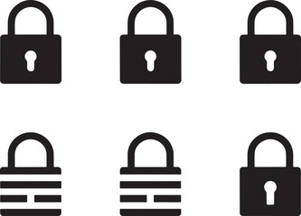 Black and White Padlock Icons Security and Privacy Pictograms for Website Design Elements Digital Graphics and Mobile App Interface Illustrations