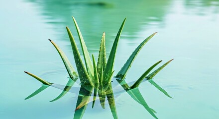 Vibrant Aloe Vera Plant Submerged in Clean Transparent Water