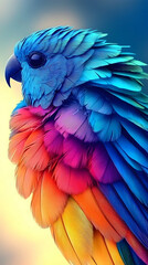 Obraz premium Vibrant colorful parrot close-up, soft focus background, artistic portrayal, for digital art or display