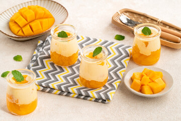 Mango Mousse Dessert in Glass Cups