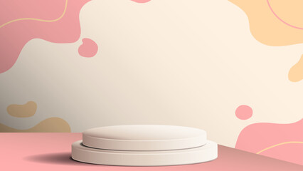 Minimalist podium display with soft pastel pink background for product presentation