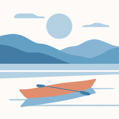 Peaceful Lake Rowing With Mountain View