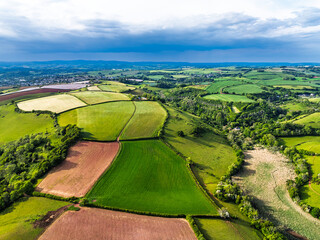 Farms and Fields over River Dart from a drone, Stoke Gabriel, Totnes, Devon, England