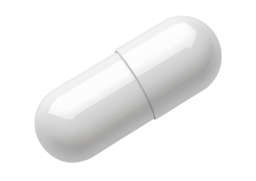 white capsule pill isolated on white background.
