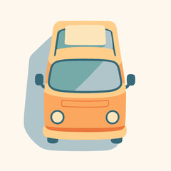 Retro Orange Camper Van Top View