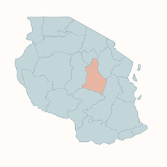 Singida Region Highlighted On Tanzania Map
