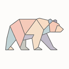 Pastel Geometric Bear Walking Side View