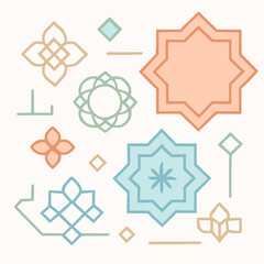Pastel Geometric Islamic Pattern Elements Set