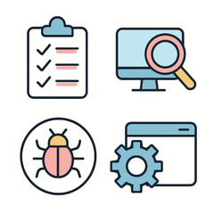 Quality Assurance And Software Testing Process Icons