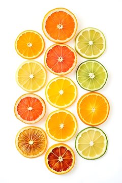 A vibrant, seamless pattern of fresh citrus fruit slices including orange, lemon, and lime, bursting with juicy, healthy, tropical sweetness