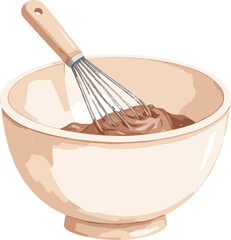 Mixing dough in a bowl watercolor baking tools and ingredients vector illustration