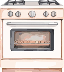 Oven watercolor baking tools and ingredients vector illustration