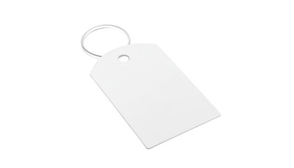 Blank white tag with metal ring isolated on transparent background