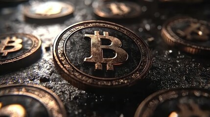 Gold 'B' coin texture on dark, gritty surface