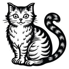 Set of black cats. Collection of silhouette of funny cats in different poses. Vector illustration isolated on white background. Drawing with children.