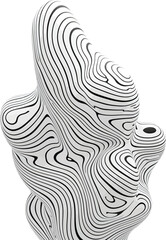 Abstract sculpture with black and white flowing lines on a white background