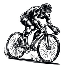 Naklejka premium Detailed Black and White Vector Art of a Cyclist in Motion on a Bicycle