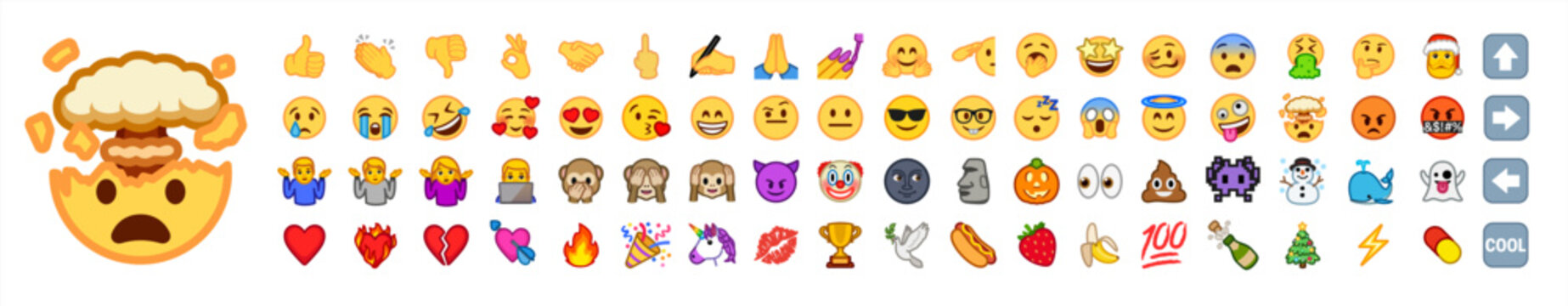 Naklejki Set of emoticons. Emoji set. Funny emoticons faces with facial expressions. Full editable vector icons. Detailed emoji icons. Vector 10 eps.