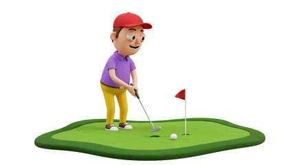 Cartoon character playing golf illustration