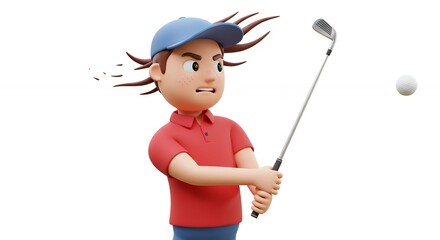 Cartoon character swinging golf club