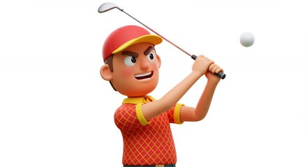 Cartoon golf player in action