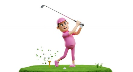 Cartoon golf player pink outfit