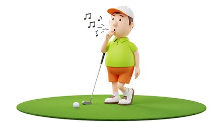 Cartoon golf player whistling on green