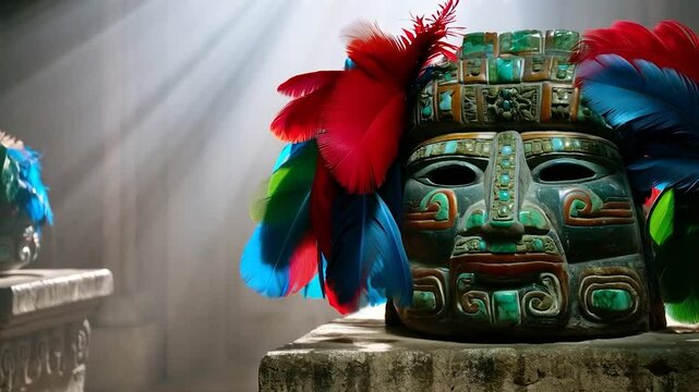 Ornate mask with vibrant feathers