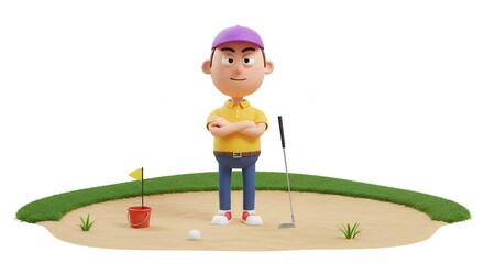 Cartoon golfer in sand trap