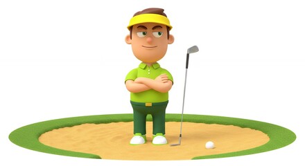 Cartoon golfer in sand trap
