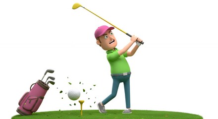 Cartoon man golfing illustration