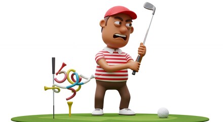 Cartoon man playing golf