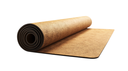 • A sleek eco-friendly yoga mat made from sustainable materials, isolated on white background in HD 
