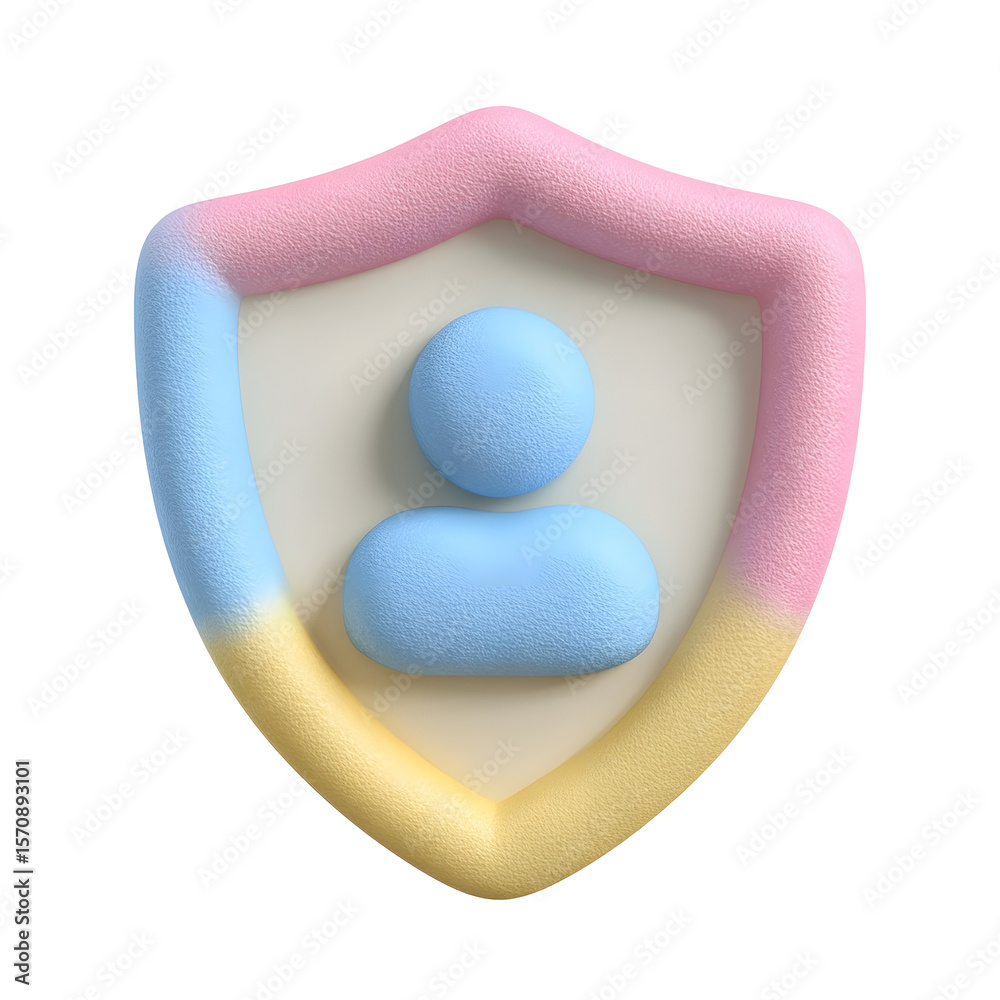 Aufkleber A minimalist pastel colored 3D clay style icon depicting a shield shaped emblem that represents a user profile or avatar