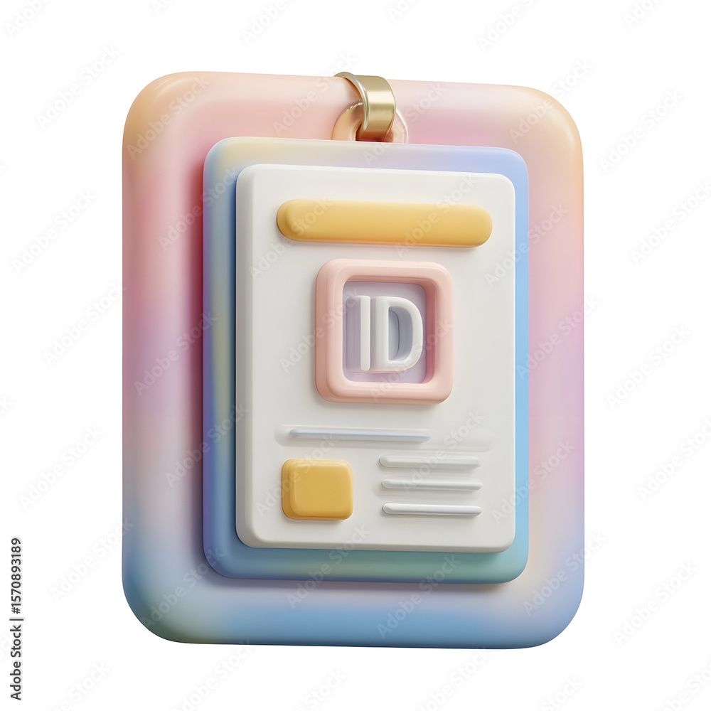 Aufkleber A simple 3D rendered icon depicting a pastel colored minimalist identification card with a clean smooth design and abstract geometric shapes