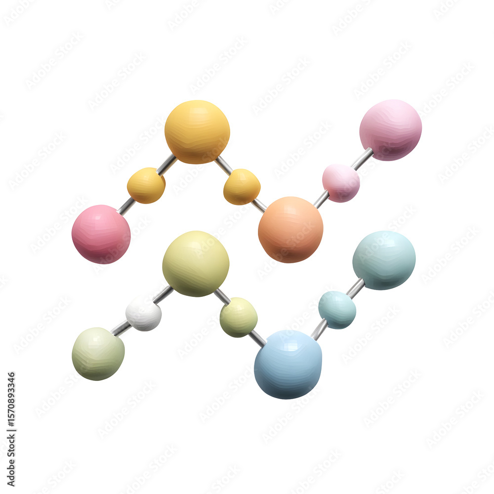 Aufkleber Colorful smooth and minimalist 3D of connected dots creating a zigzag chart design on a pastel colored axis with a clean white background