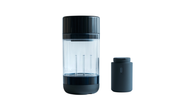 • A sleek portable blender with rechargeable battery, isolated on white background in HD 