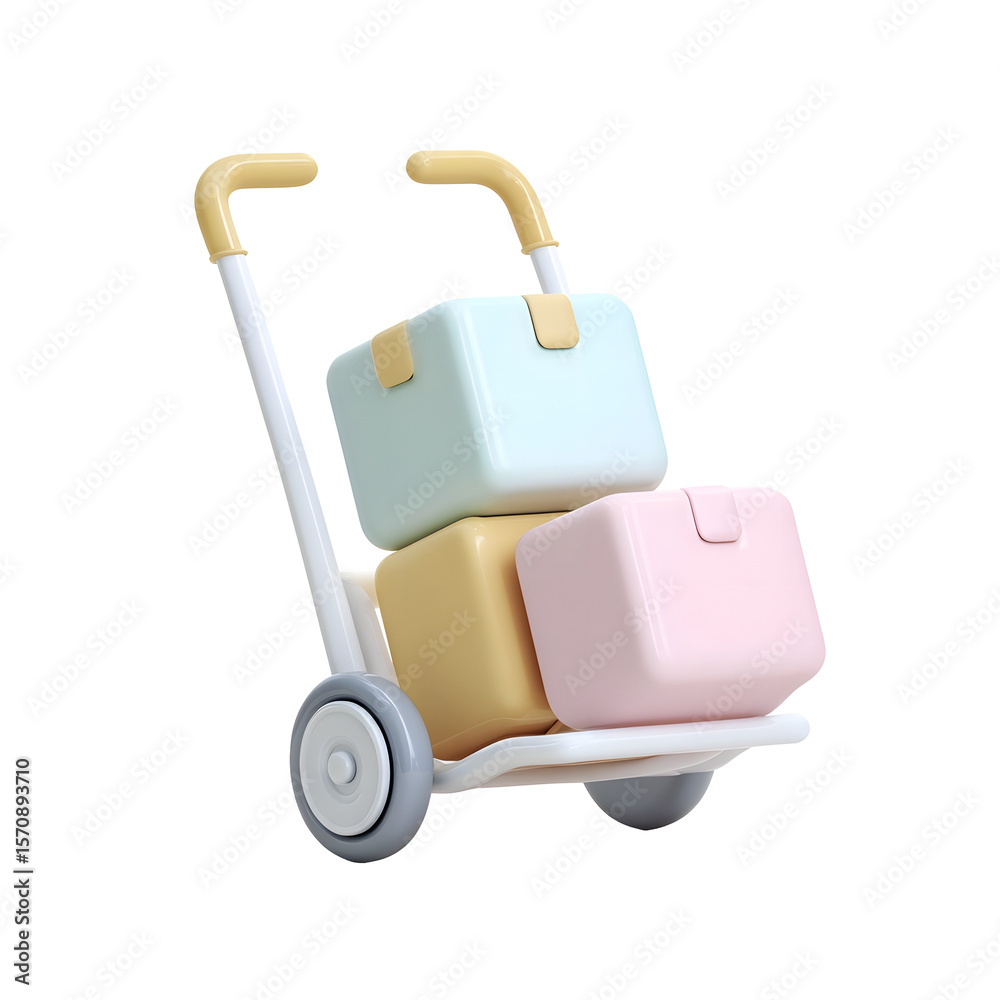 Aufkleber a minimalist 3d render of a hand truck or dolly carrying two pastel colored boxes in a clean centere