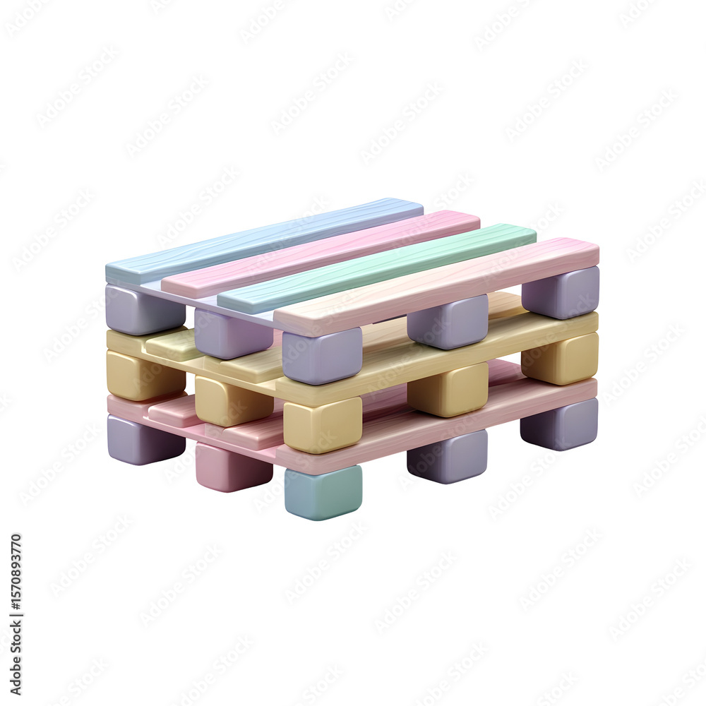 Aufkleber A collection of pastel colored wooden blocks arranged in a geometric stacked pattern creating a visually appealing and minimalist design piece
